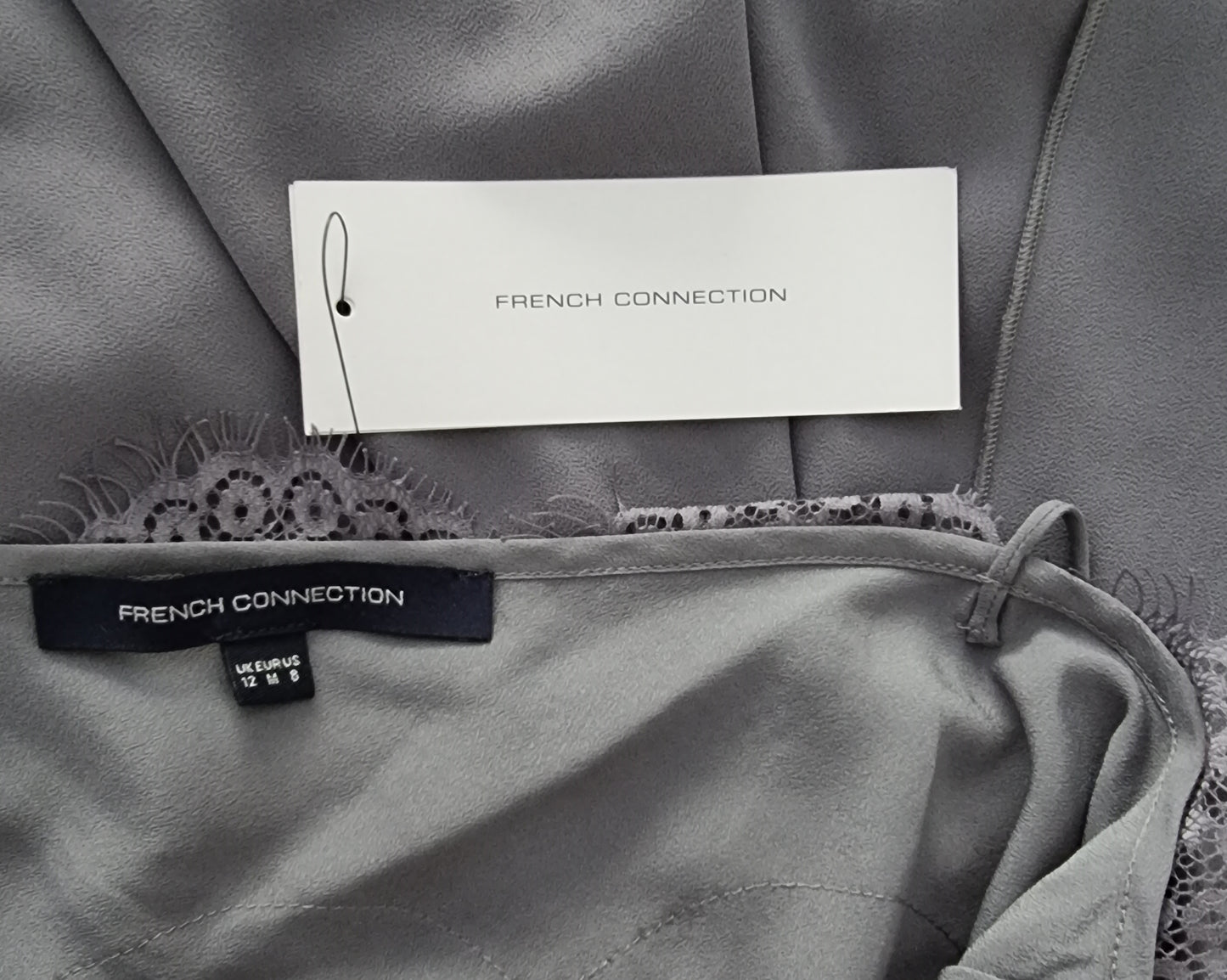 French Connection Jeunesse Grey Stitch V Neck Maxi Dress UK 12 US 8 EU 40 Timeless Fashions