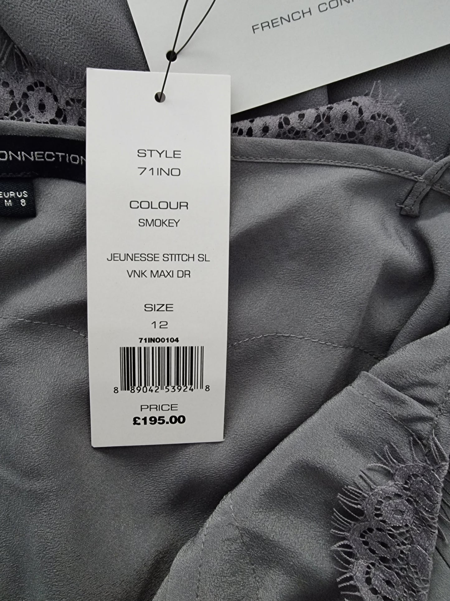 French Connection Jeunesse Grey Stitch V Neck Maxi Dress UK 12 US 8 EU 40 Timeless Fashions