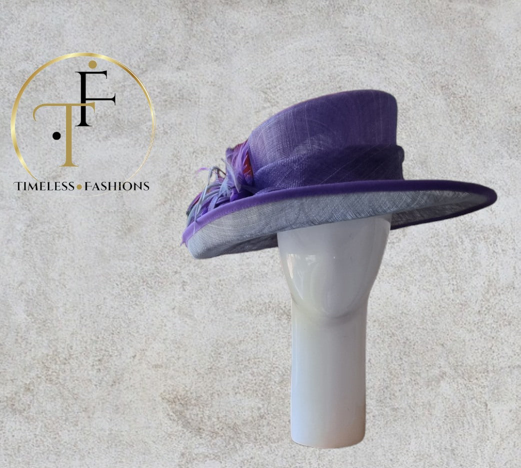 Jacques Vert Womens Purple & Grey Special Occasion Hat, Formal Wide Brim Hat Timeless Fashions