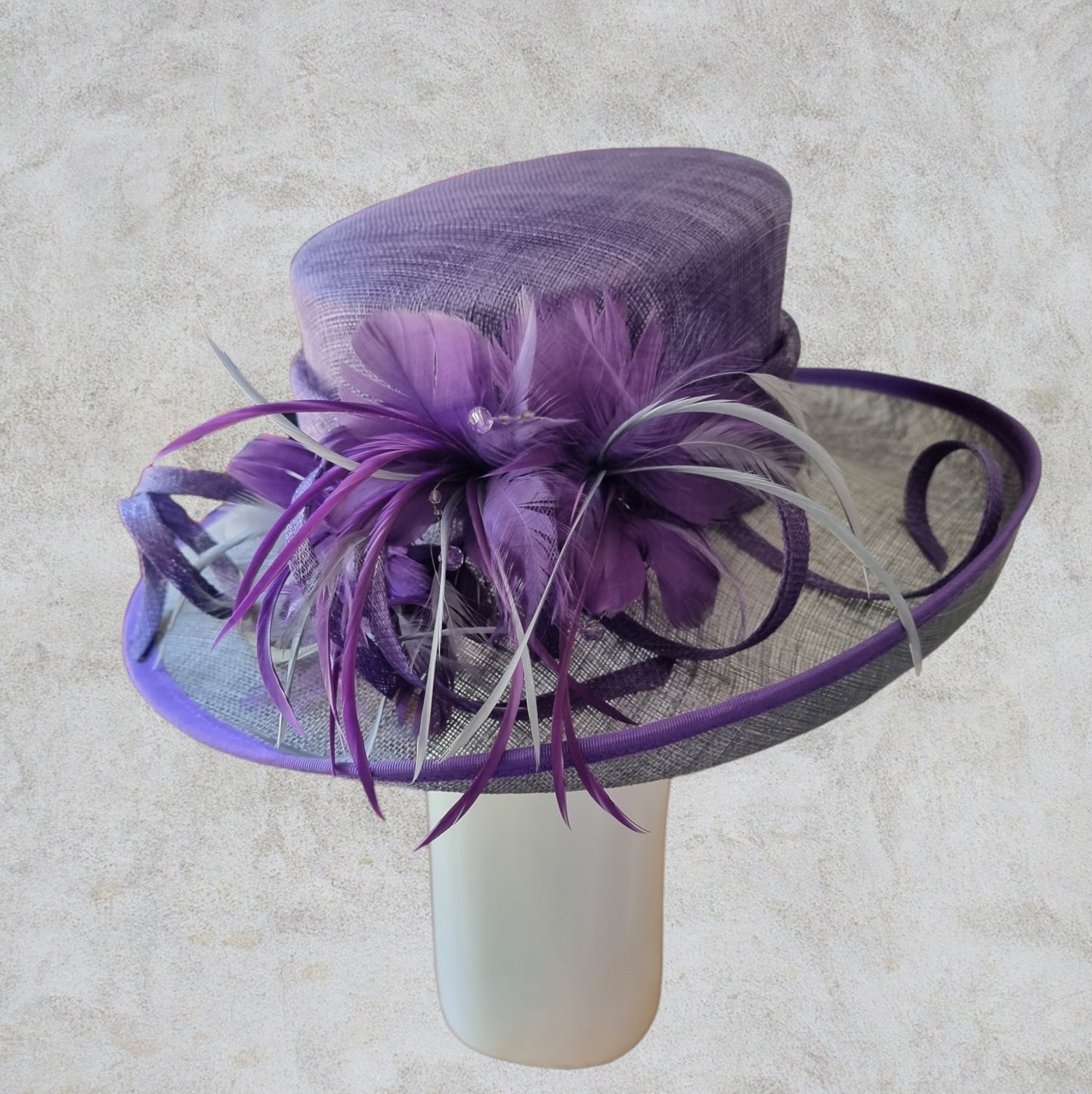 Jacques Vert Womens Purple & Grey Special Occasion Hat, Formal Wide Brim Hat Timeless Fashions