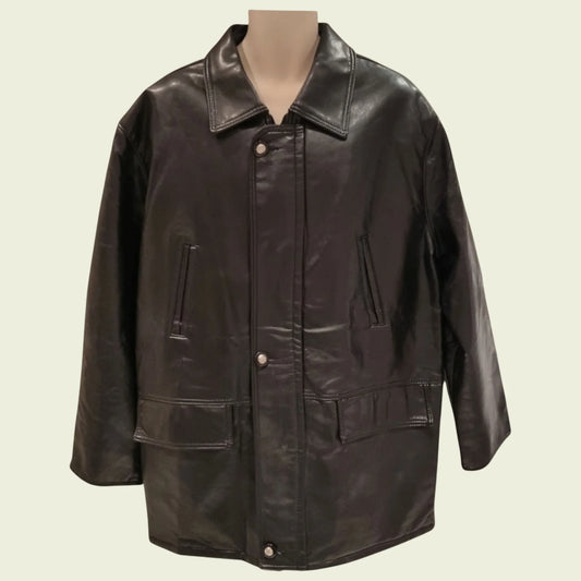 Italian Textile Group Mens Made in Italy Black Genuine Leather Jacket UK XL - Timelessfashions