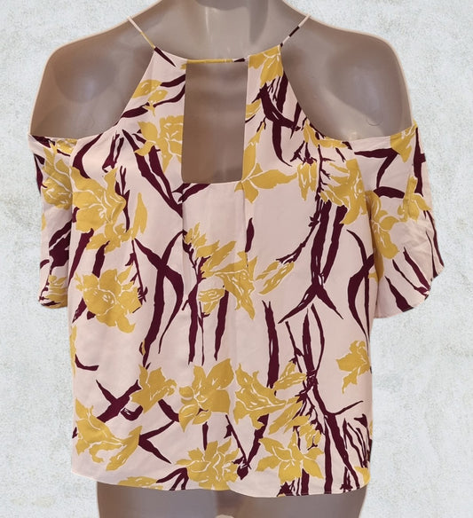 Whistles Multicoloured Lily Cold Shoulder Silk Top, UK 12 US 8 EU 40 Timeless Fashions
