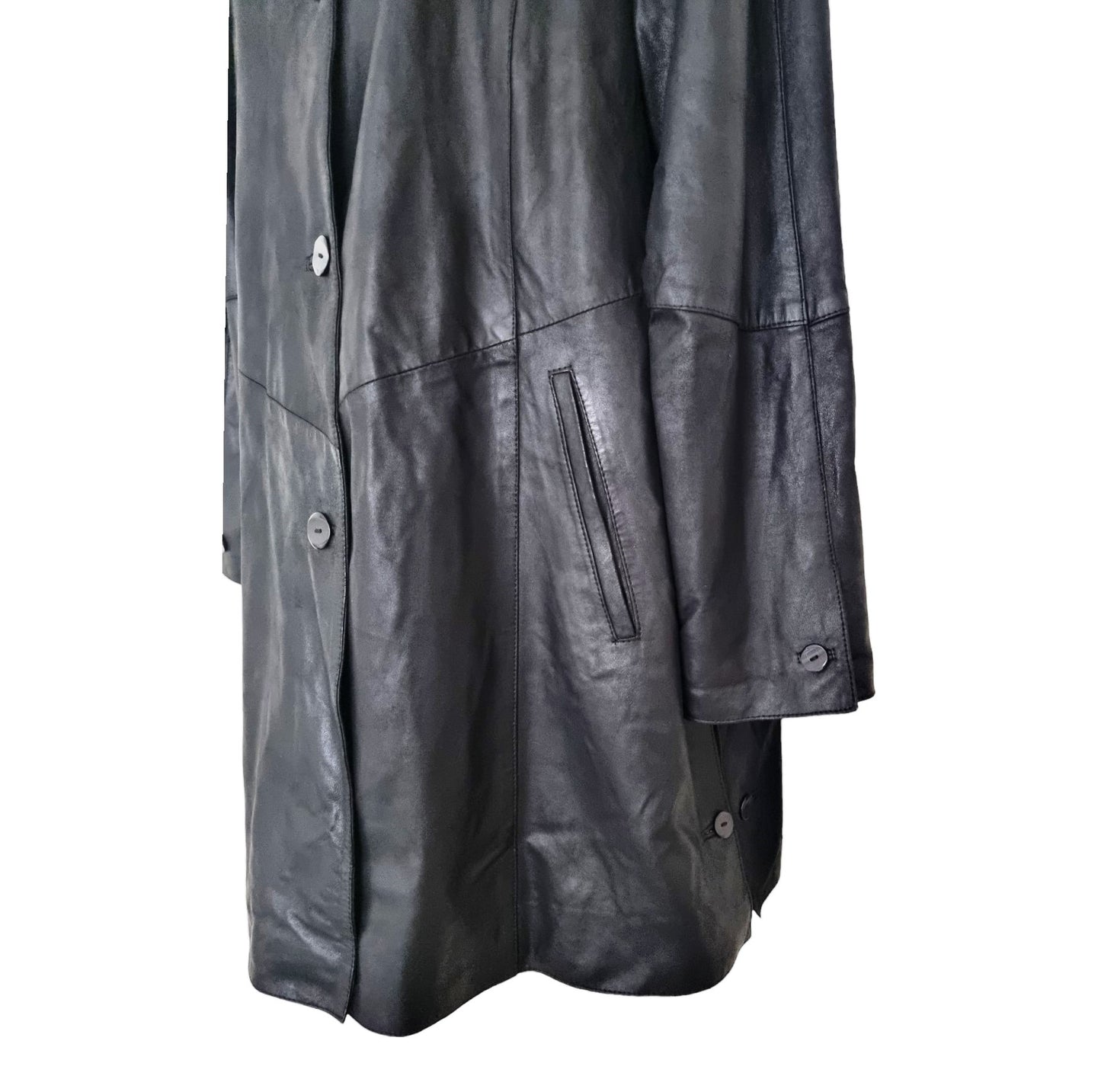 Franco Callegari Women's Vintage Longline Black Leather Jacket UK 14 US 10 EU 42 IT 46 Timeless Fashions