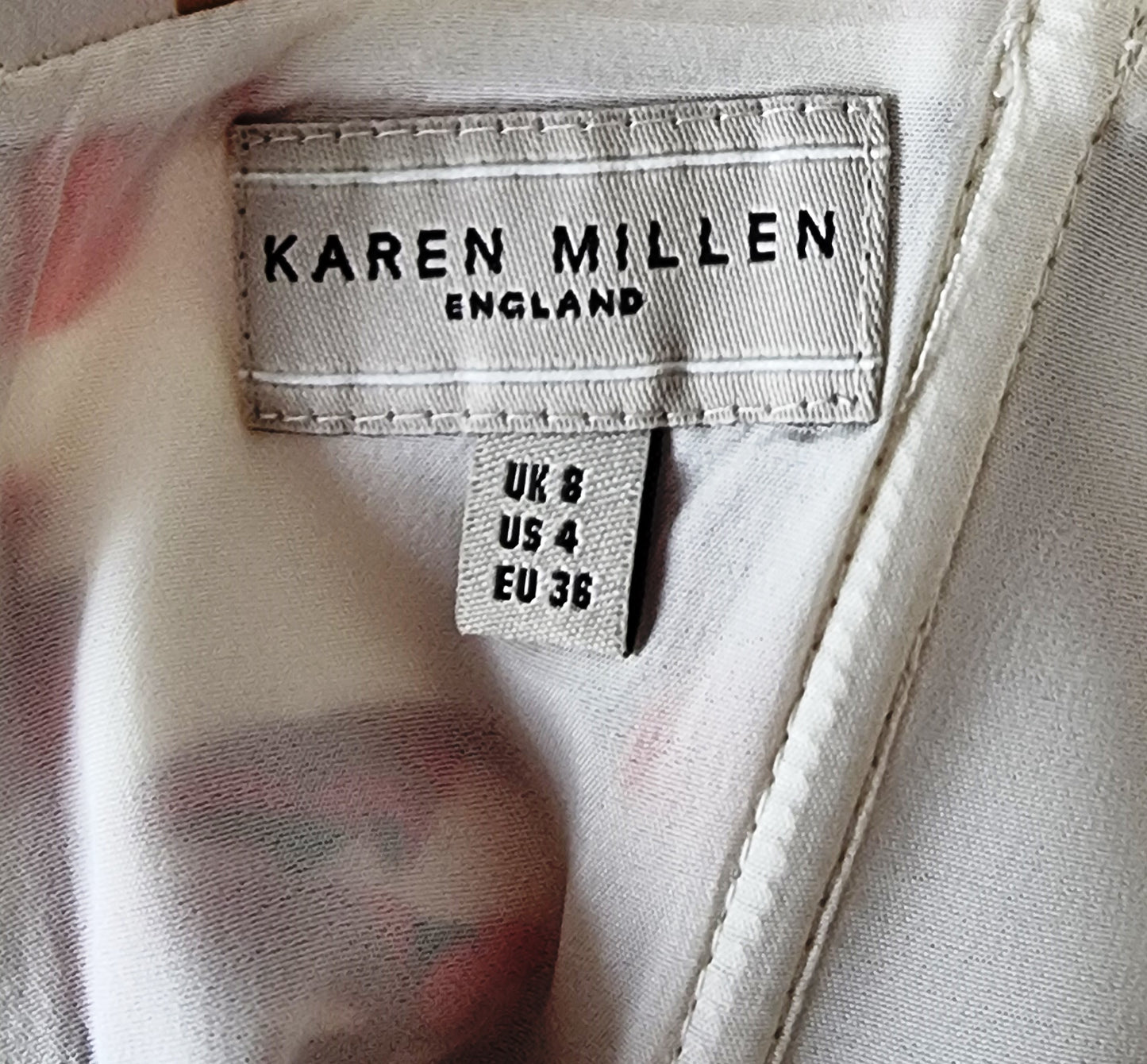 Karen Millen Vintage Ivory Coral Tulip Print Chelsy Corset Dress UK 8 US 4 EU 36 Timeless Fashions