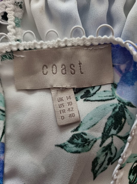 Coast Blue & White Lace Trim Cut Out Skater Dress UK 14 US 10 EU 42 Timeless Fashions