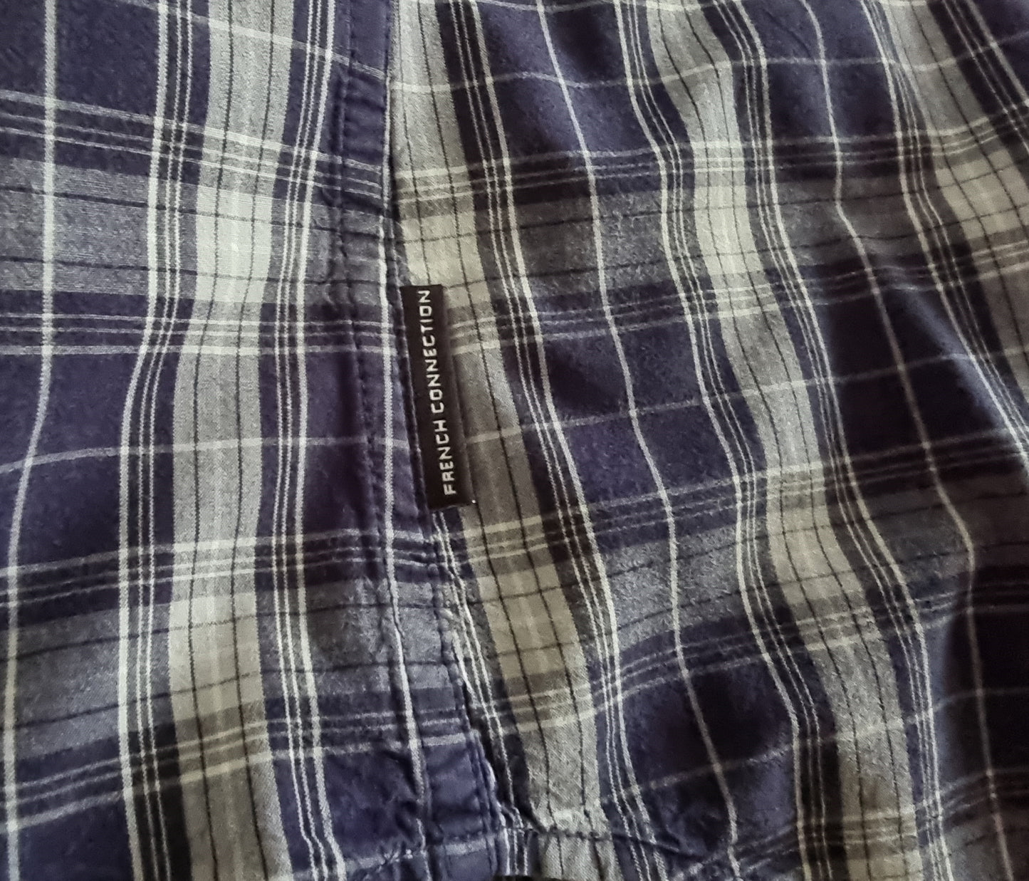 French Connection Men’s Blue & White Check Long Sleeve Shirt UK M Timeless Fashions