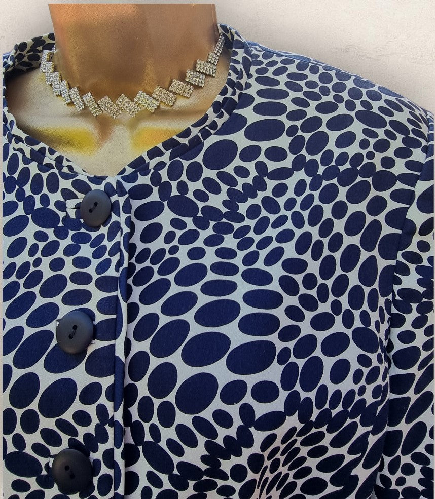 Caroline Charles London Vintage Blue & White Lined Jacket UK 14 US 10 EU 42 Timeless Fashions