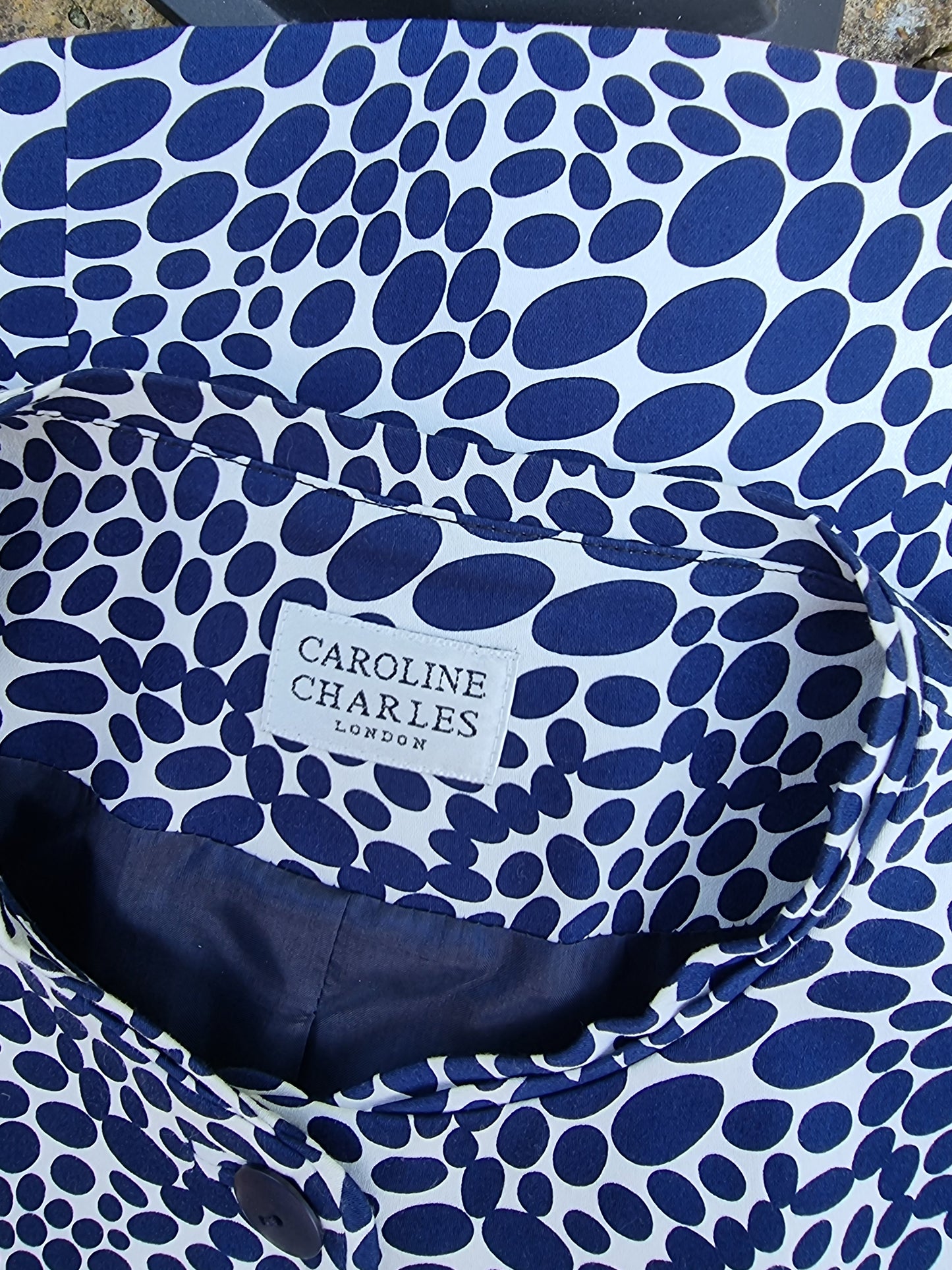 Caroline Charles London Vintage Blue & White Lined Jacket UK 14 US 10 EU 42 Timeless Fashions