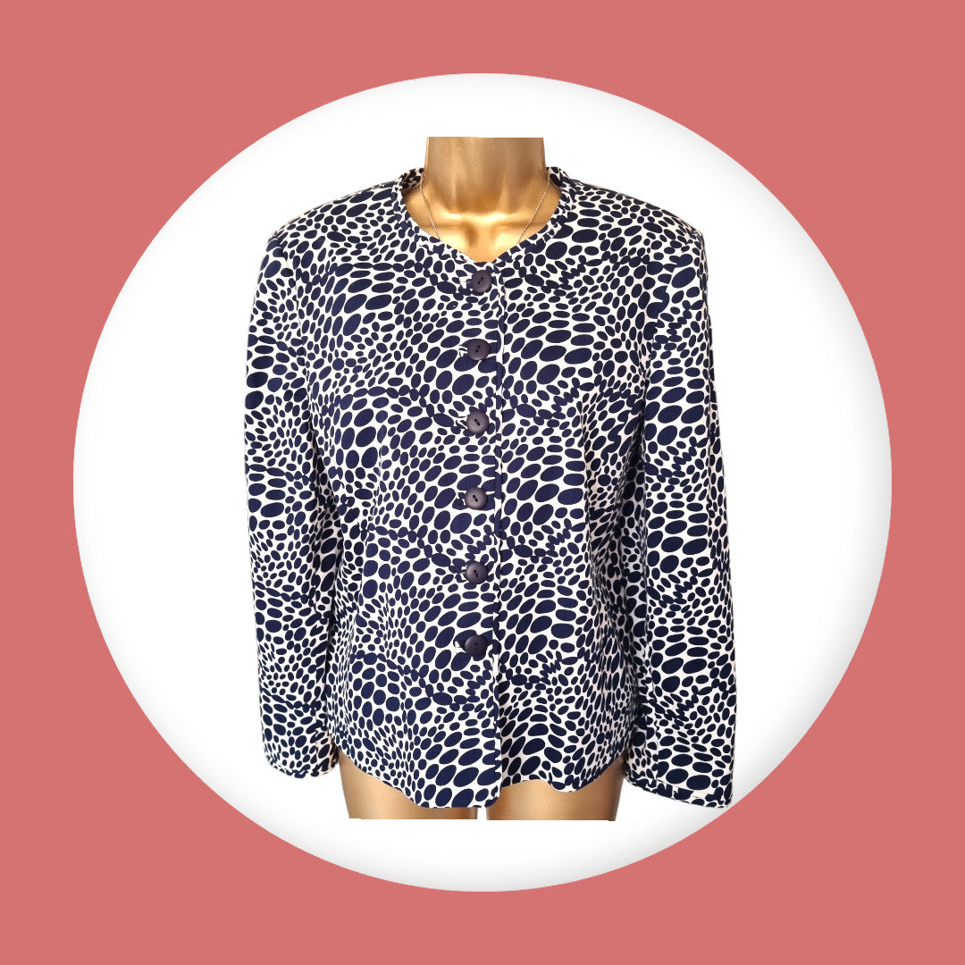 Caroline Charles London Vintage Blue & White Lined Jacket UK 14 US 10 EU 42 Timeless Fashions