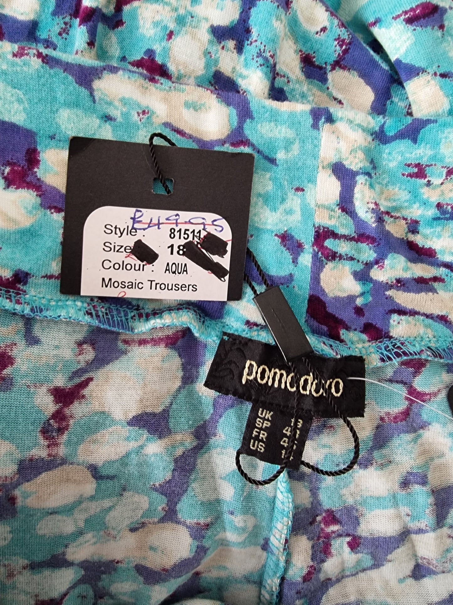Pomodoro Aqua Summer Ankle Length Pants UK 18 US 14 EU 46 Timeless Fashions
