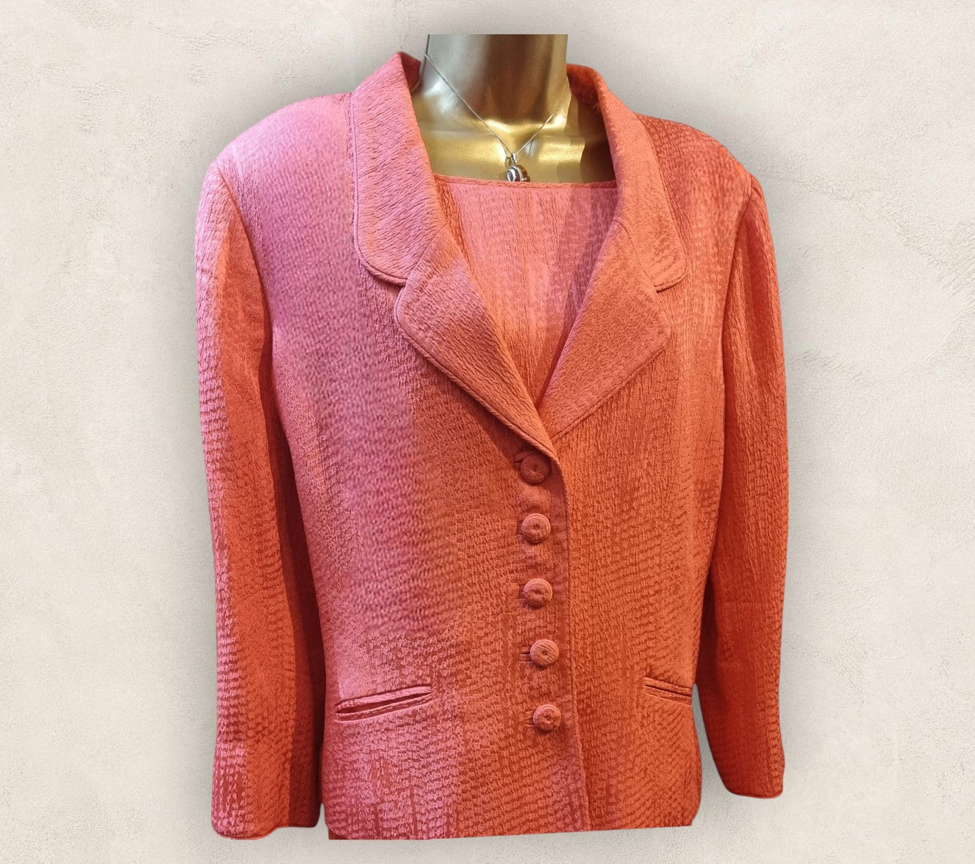 Caroline Charles London Vintage Coral Dress & Jacket UK 16 US 12 EU 44 Timeless Fashions
