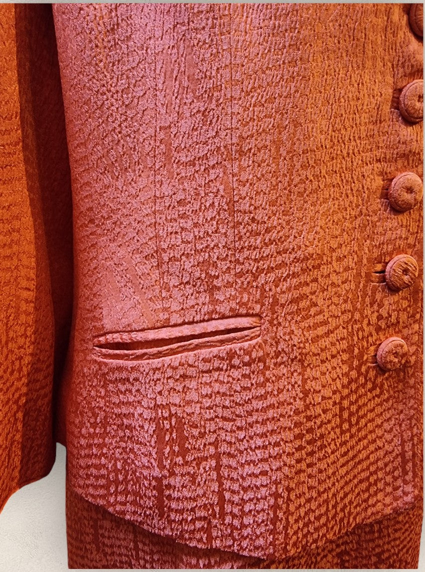 Caroline Charles London Vintage Coral Dress & Jacket UK 16 US 12 EU 44 Timeless Fashions
