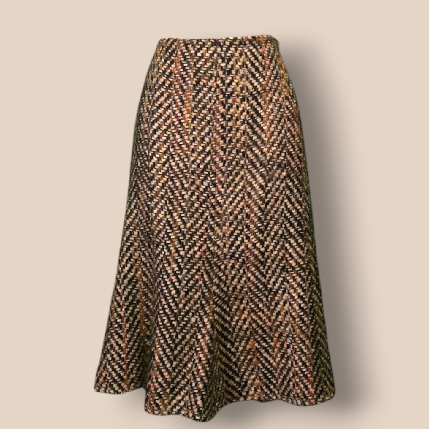 Caroline Charles London Vintage Brown Herringbone Skirt UK 16 US 12 EU 44 Timeless Fashions