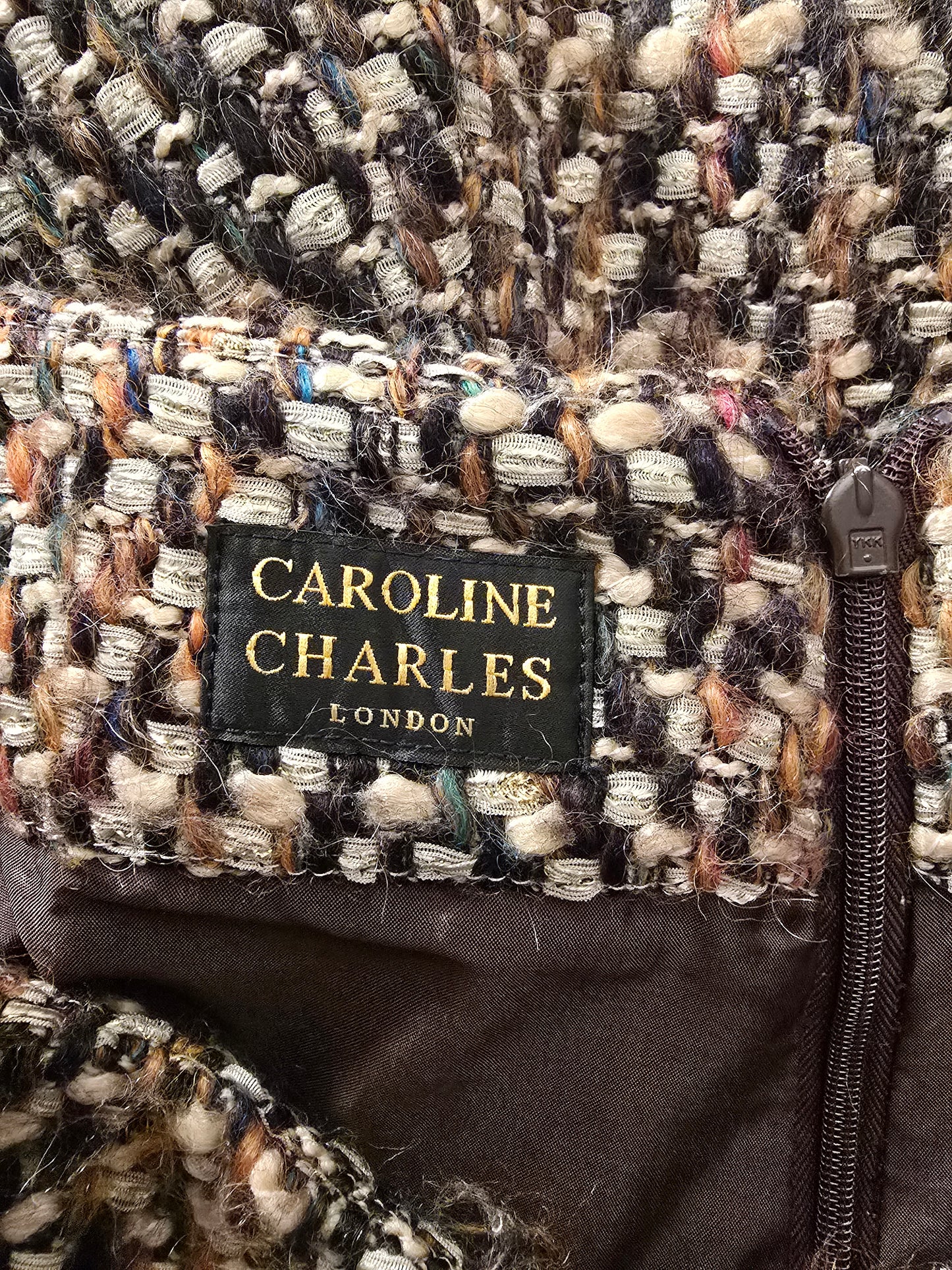 Caroline Charles London Vintage Brown Herringbone Skirt UK 16 US 12 EU 44 Timeless Fashions