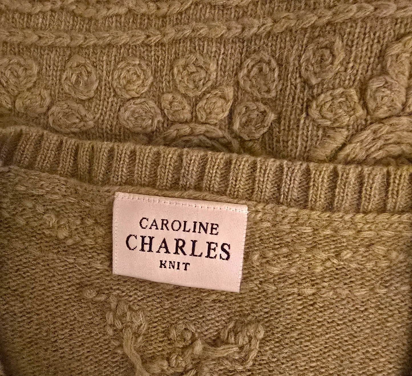 Caroline Charles Vintage Olive Green Embossed Cardigan UK 14 US 10 EU 42 Timeless Fashions