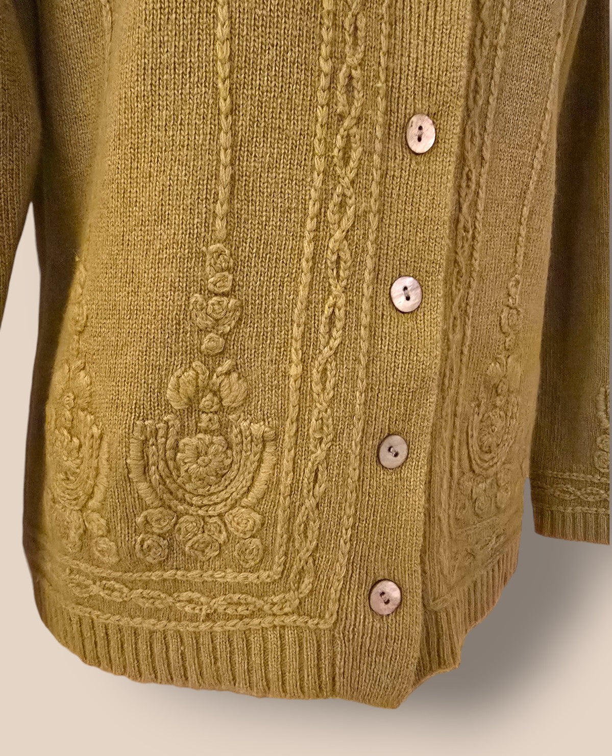 Caroline Charles Vintage Olive Green Embossed Cardigan UK 14 US 10 EU 42 Timeless Fashions