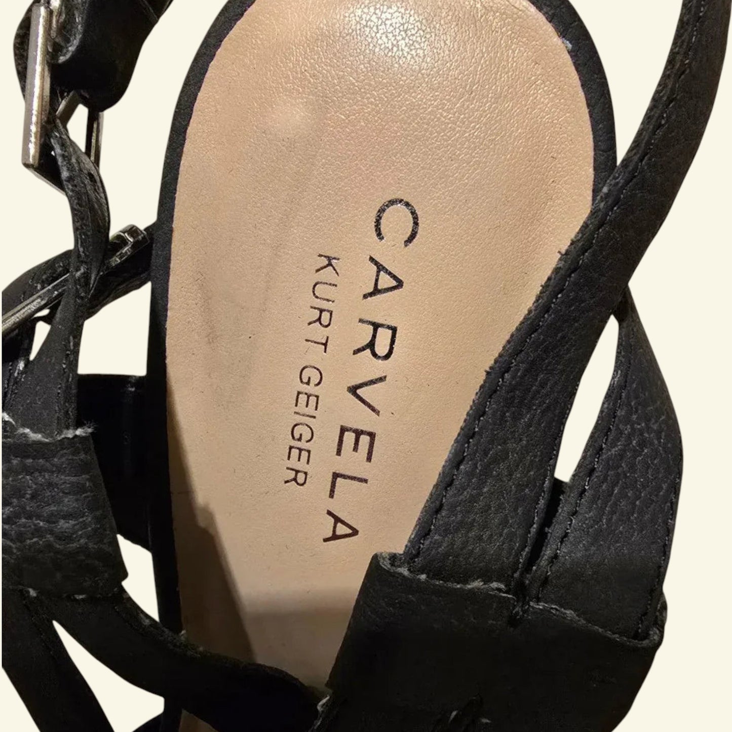 Carvela Black Criss Cross Cork Block Heel Sandals UK 7 EU 40 - Timelessfashions