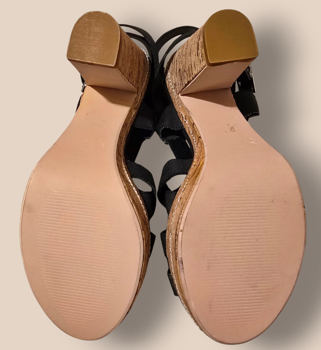 Carvela Black Criss Cross Cork Block Heel Sandals UK 7 EU 40 Timeless Fashions