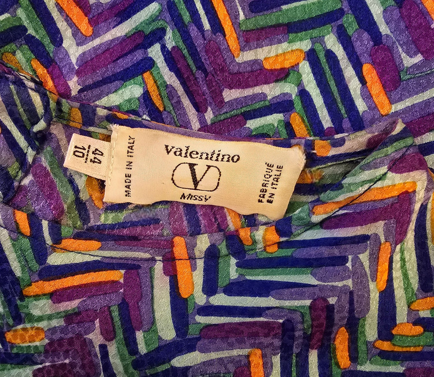 Valentino Miss V Vintage Silk Multicoloured Blouse UK 10 US 6 EU 38 IT 44 Timeless Fashions