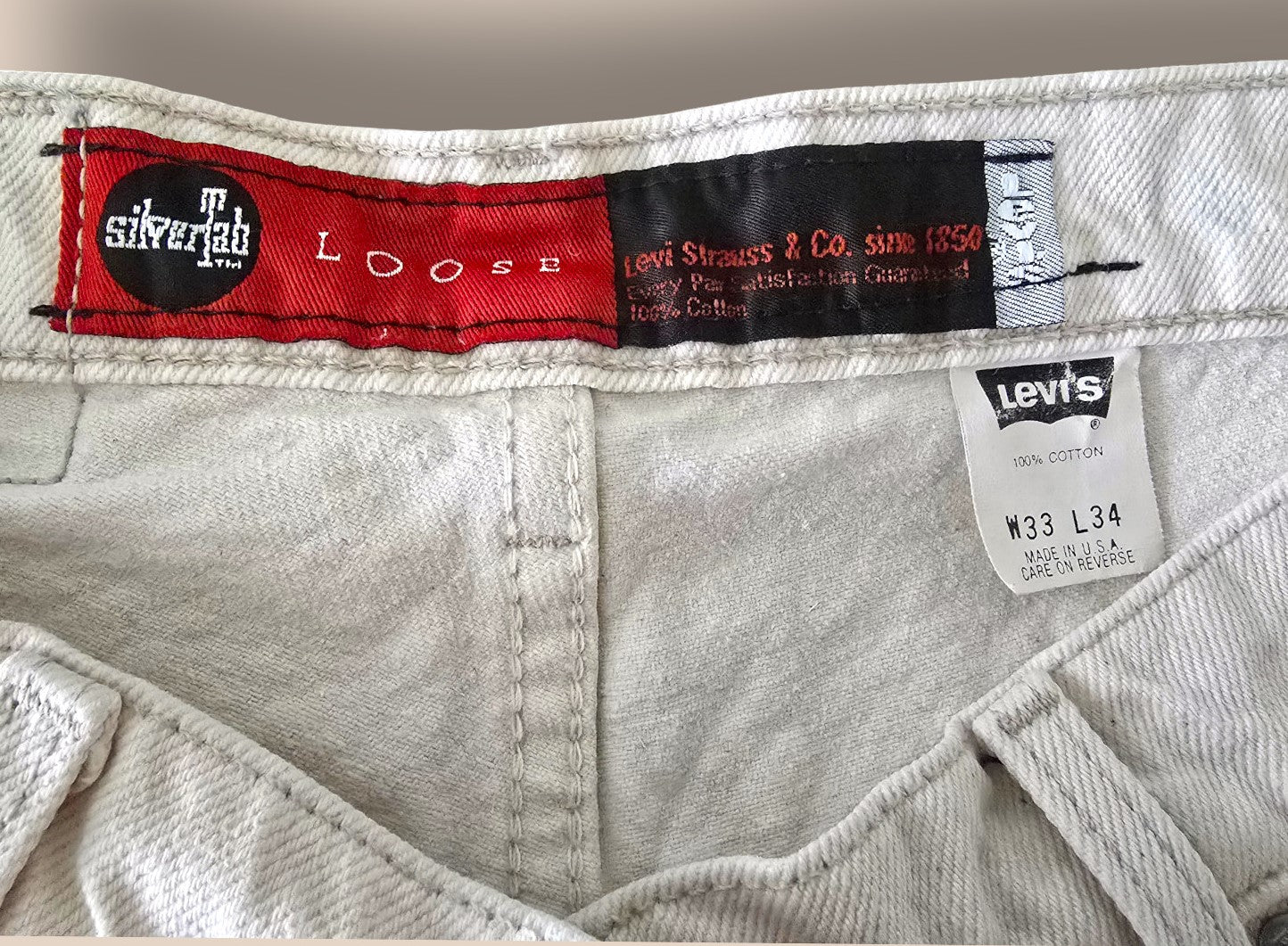 Levi Strauss Vintage Silver Tab Loose White Denim Straight Leg Jeans W33/L34 Timelessfashions