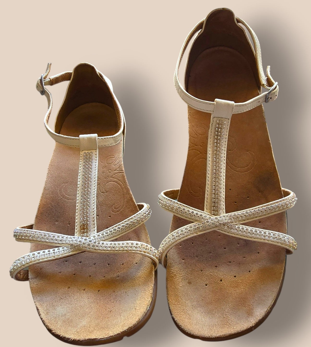 Clarks Womens Cream Diamante Flat Sandals UK 8 EU 42 US 8.5 Timeless Fashions