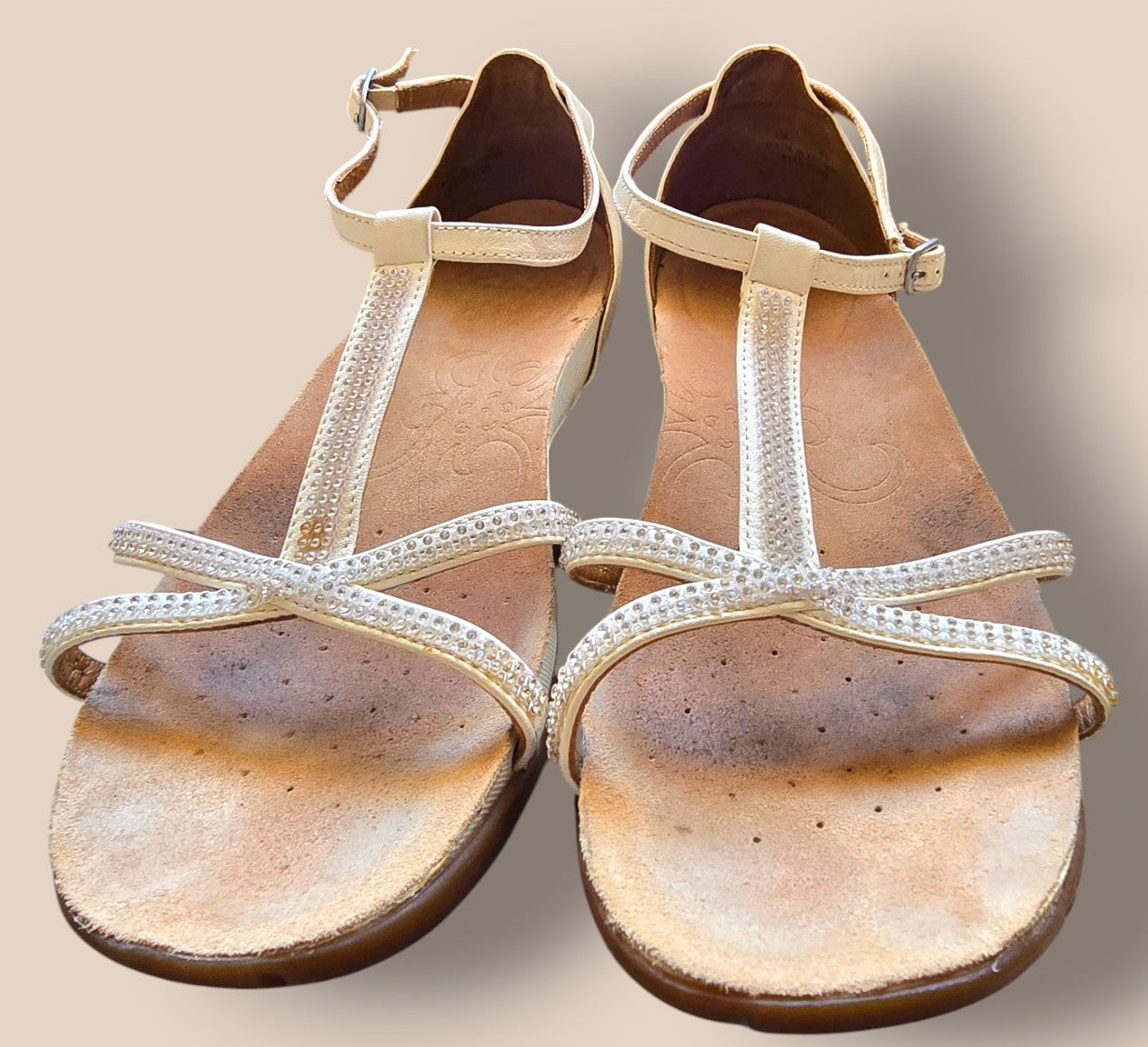 Clarks Womens Cream Diamante Flat Sandals UK 8 EU 42 US 8.5 Timeless Fashions