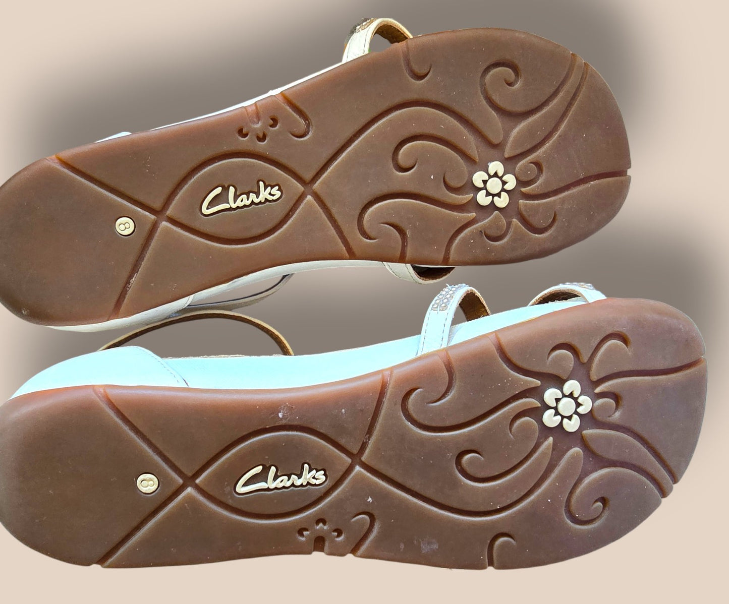 Clarks Womens Cream Diamante Flat Sandals UK 8 EU 42 US 8.5 Timeless Fashions