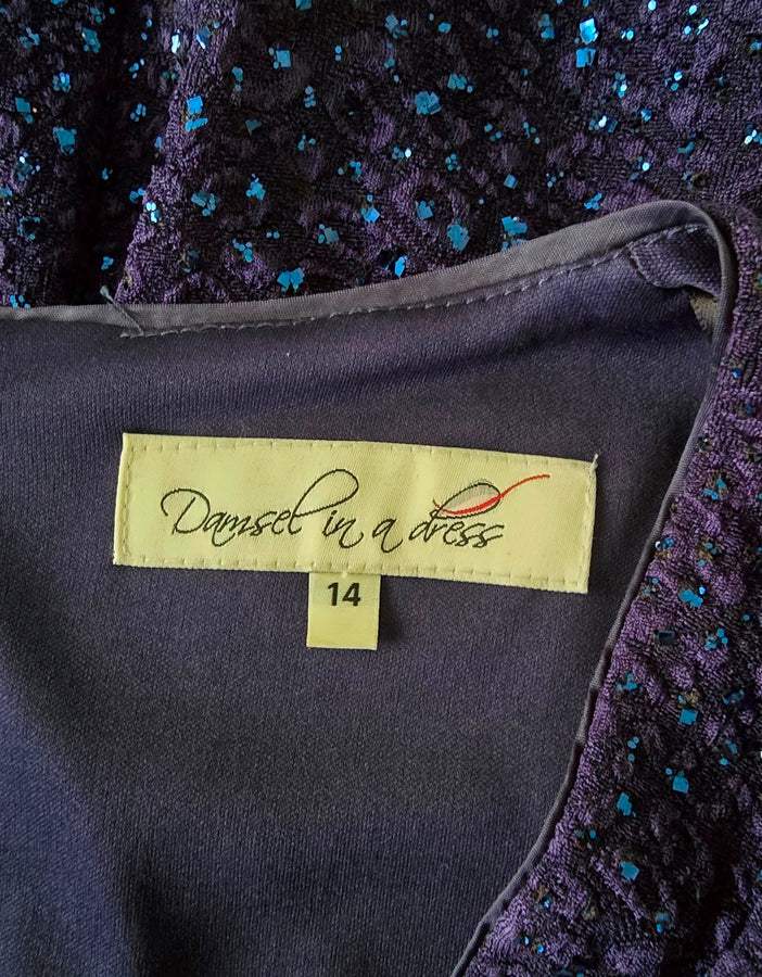 Damsel In A Dress Midnight Blue Sequinned Dress UK 14 US 10 EU 42 Timeless Fashions
