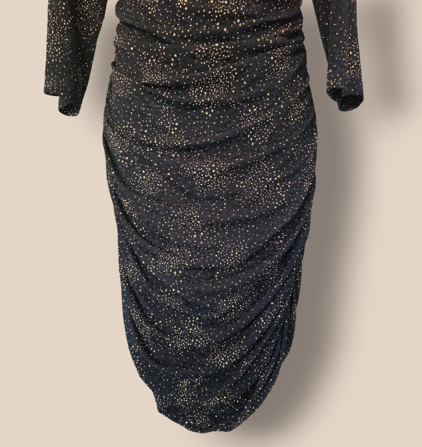 Damsel In A Dress Black And Gold Ruched Bodycon Dress UK 14 US 10 EU 42 Timeless Fashions