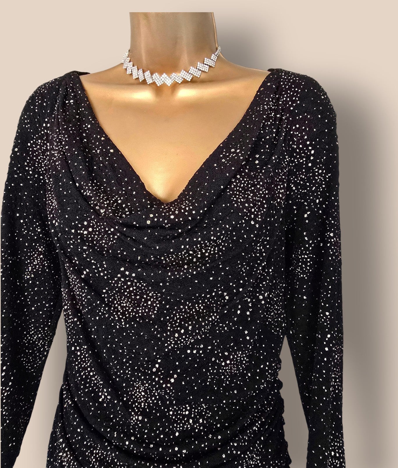 Damsel In A Dress Black And Gold Ruched Bodycon Dress UK 14 US 10 EU 42 Timeless Fashions