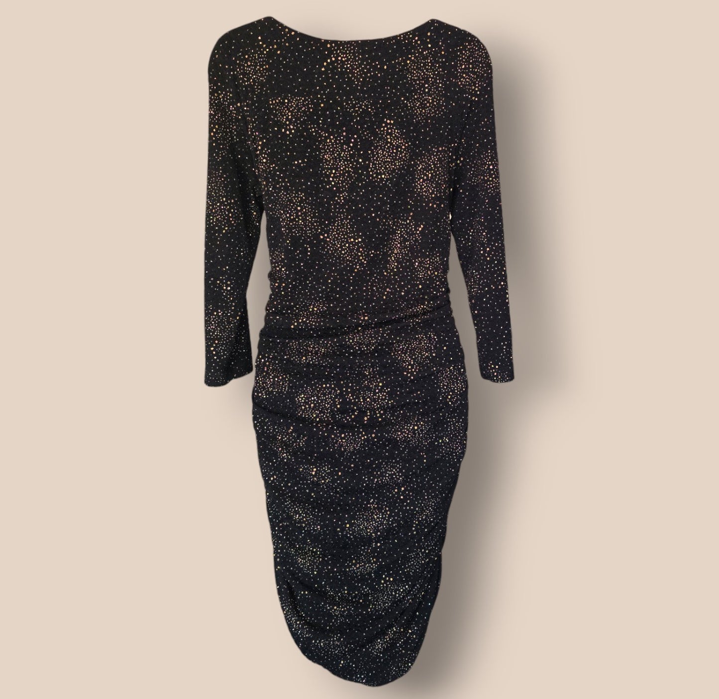 Damsel In A Dress Black And Gold Ruched Bodycon Dress UK 14 US 10 EU 42 Timeless Fashions