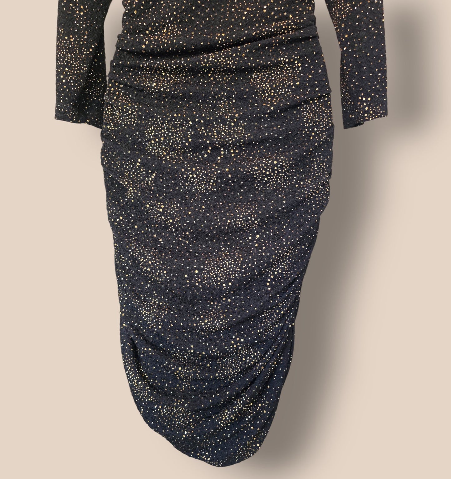 Damsel In A Dress Black And Gold Ruched Bodycon Dress UK 14 US 10 EU 42 Timeless Fashions
