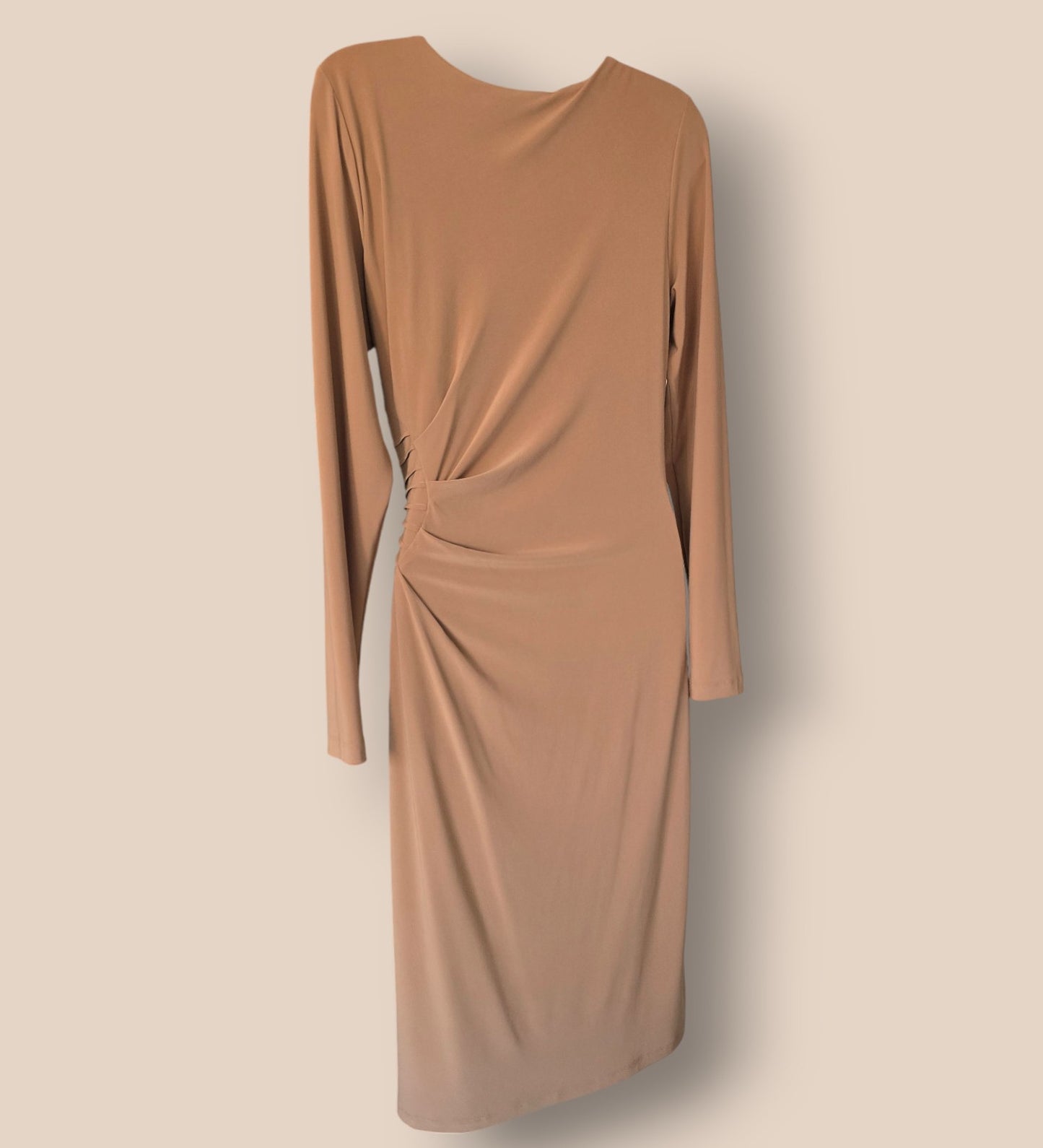 Damsel In A Dress Wrap Style Camel Lined Dress UK 14 US 10 EU 42 Timeless Fashions
