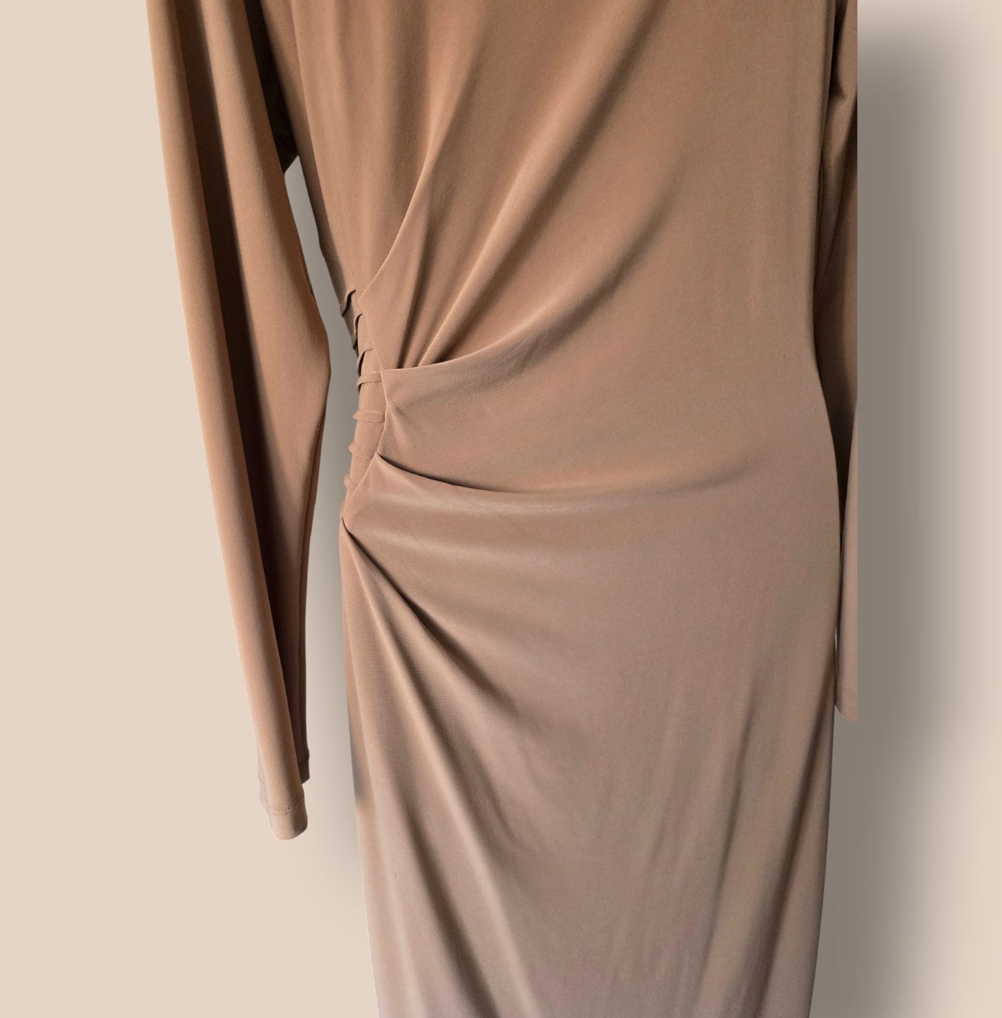 Damsel In A Dress Wrap Style Camel Lined Dress UK 14 US 10 EU 42 Timeless Fashions