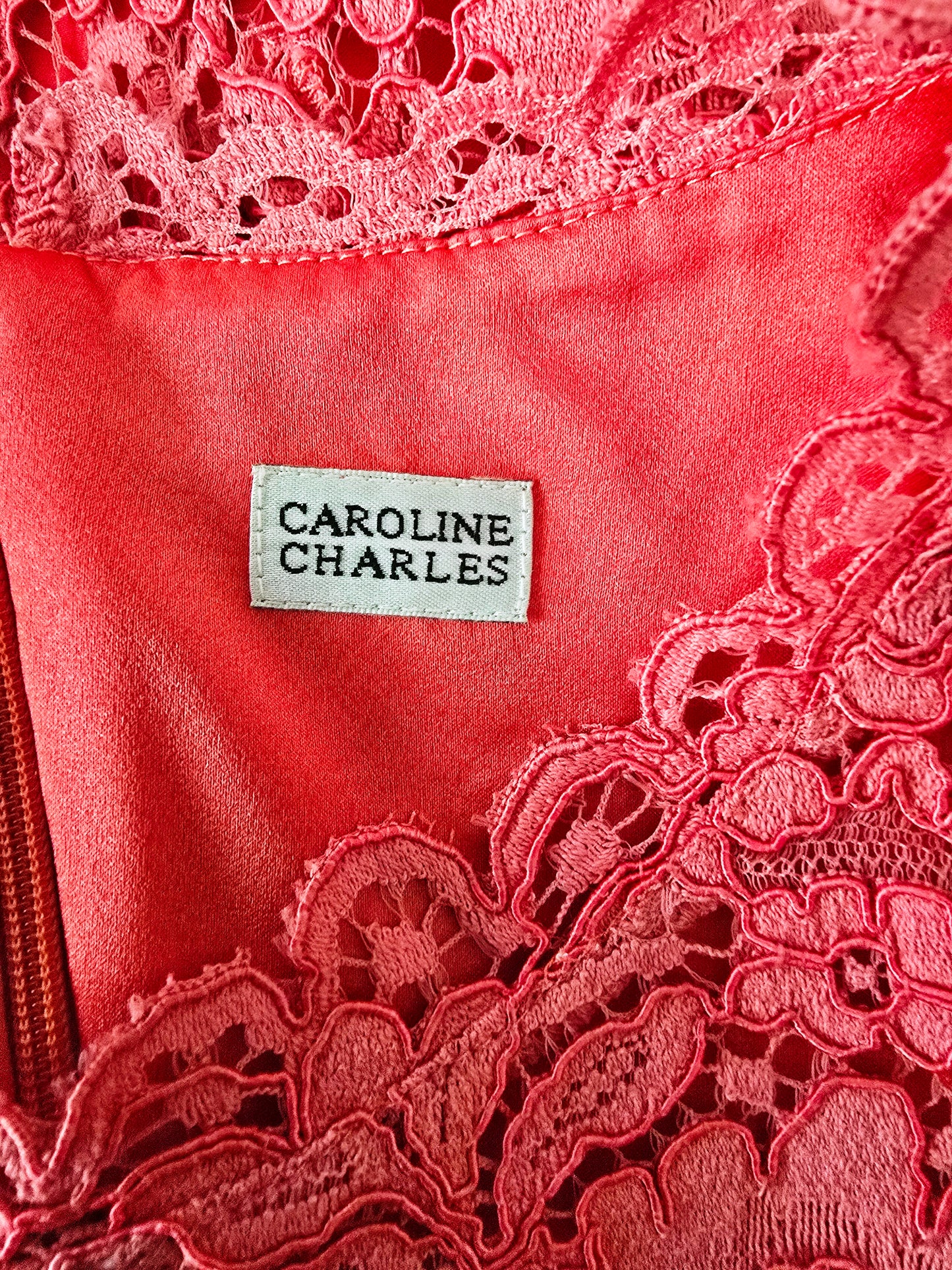 Caroline Charles Coral Lace Dress UK 14 US 10 EU 42 Timeless Fashions
