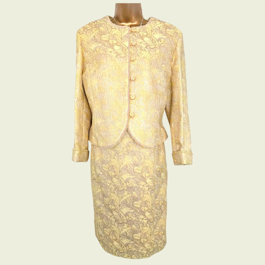 Caroline Charles Gold Jacquard Dress And Jacket UK 18 US 14 EU 46 - Timelessfashions