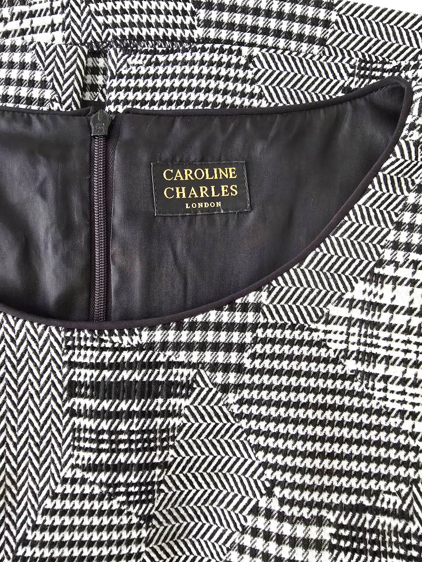 Caroline Charles Black And White Patchwork Style Dress UK 14 US 10 EU 42 Timeless Fashions
