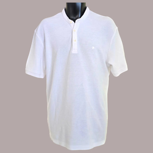 Zara Mens White Grandad Collar Short Sleeve Pole Shirt UK XL - Timelessfashions