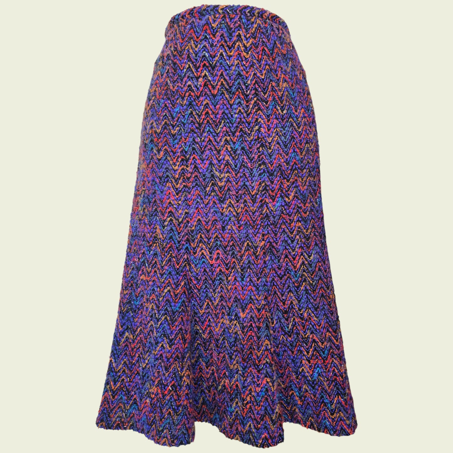 Colorful zigzag patterned skirt on a beige background