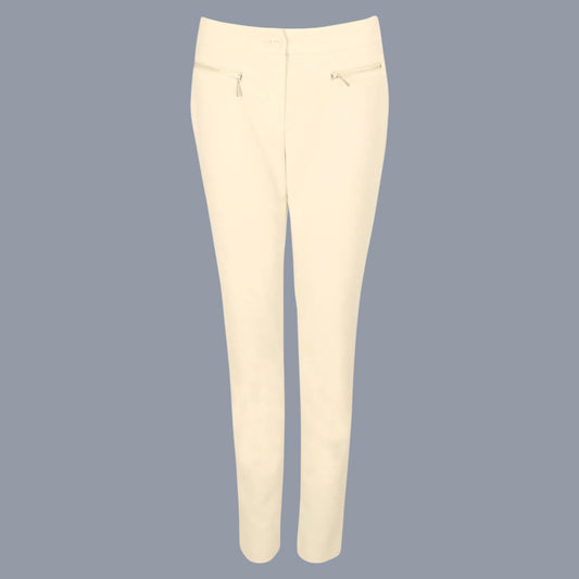 Marie Mero Cream Ladies Zip Pockets Tapered Stretch Trousers UK 16 US 12 EU 44 - Timelessfashions