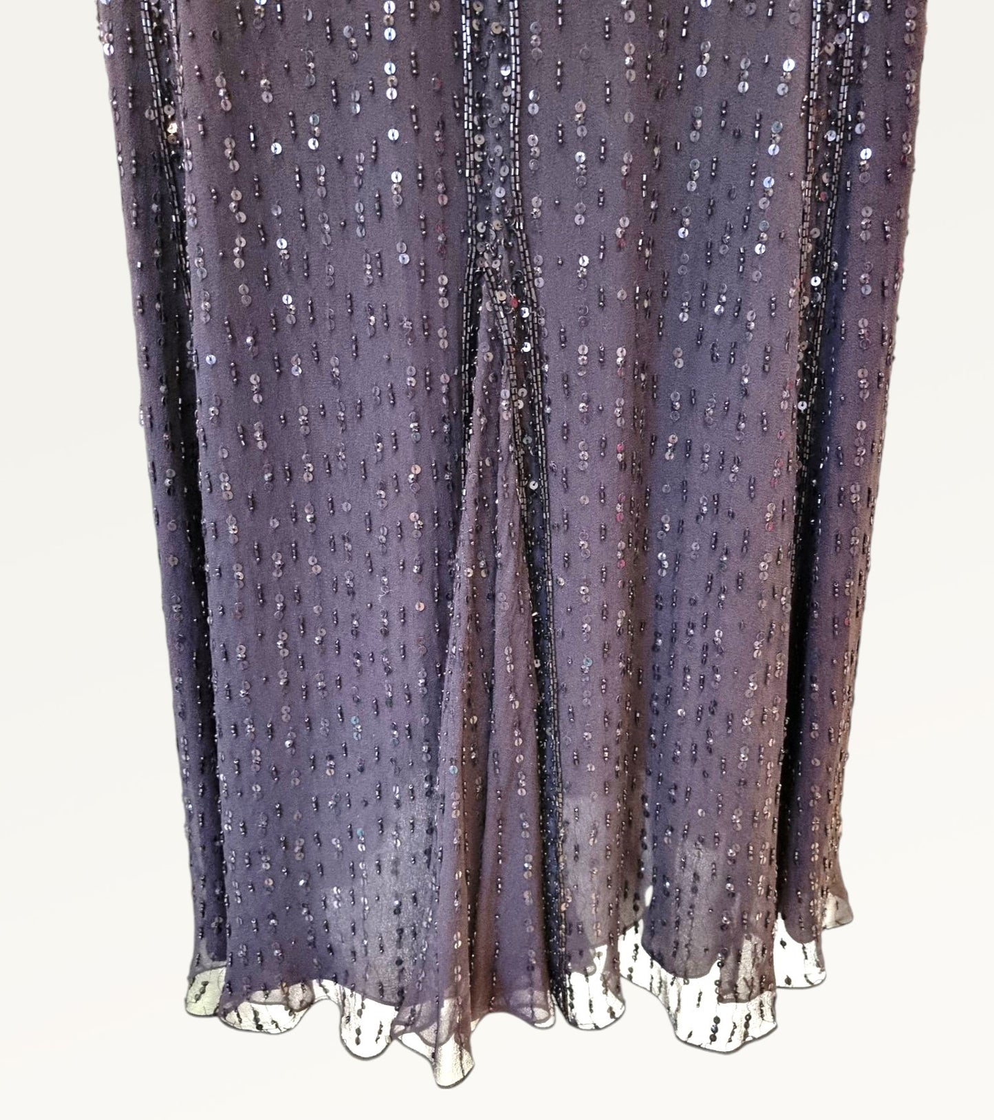 Caroline Charles Vintage Black Silk Sequin Dress & Bolero UK 16 US 12 EU 44 IT 48 Timeless Fashions