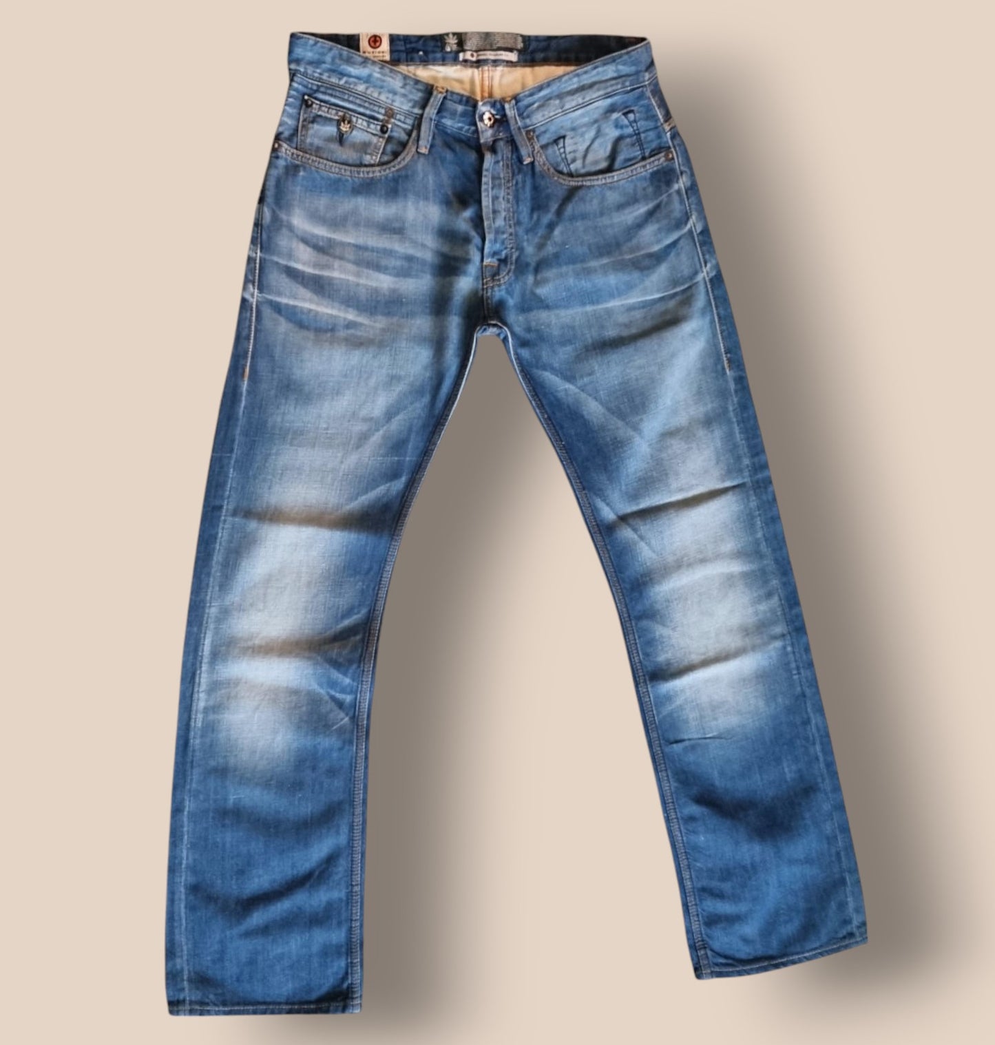 Kuyichi Daniel Men's Blue Regular Fit Straight Leg Faded Denim Jeans W34 L32 Timeless Fashions