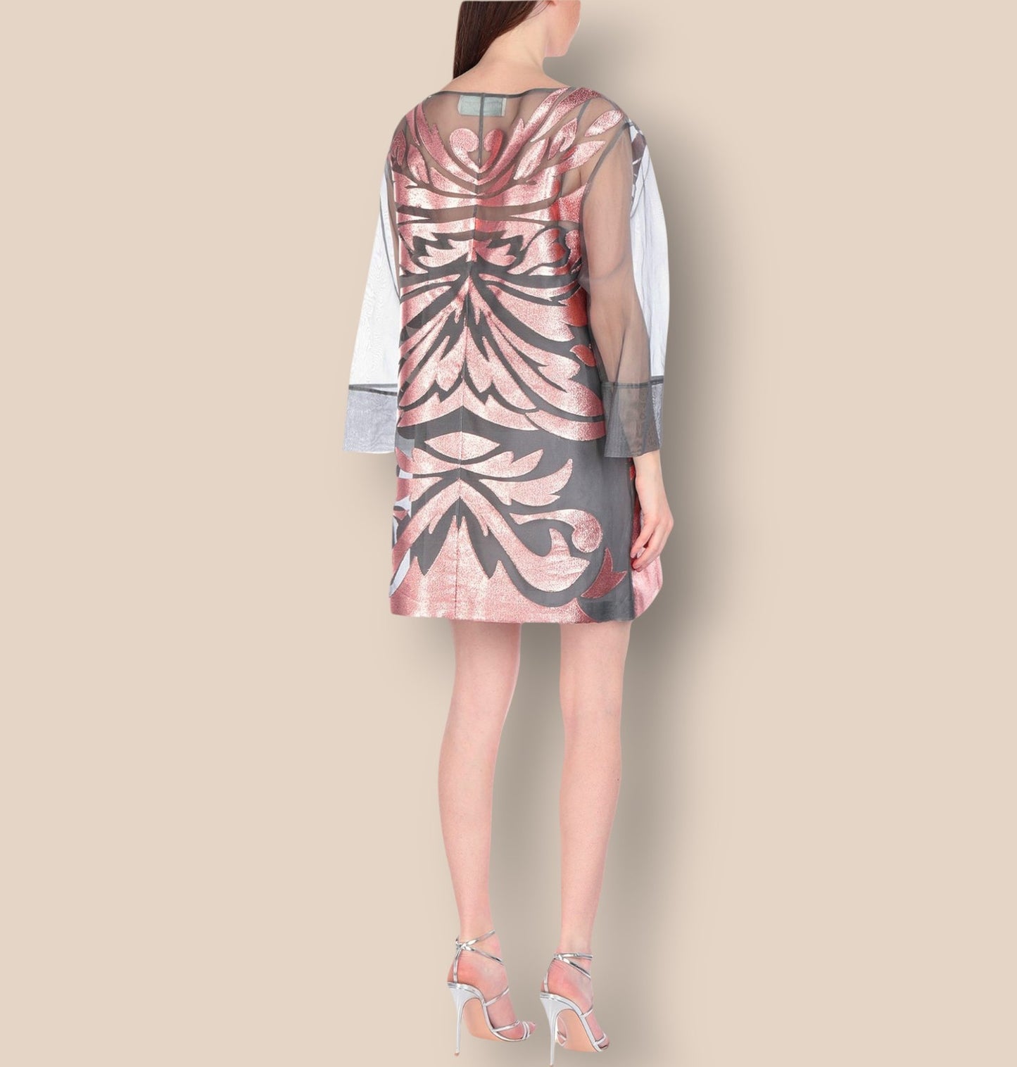 Alberta Ferretti Metallic Copper & Grey Sheer Organza Silk Dress UK 8 US 4 EU 36 Timeless Fashions