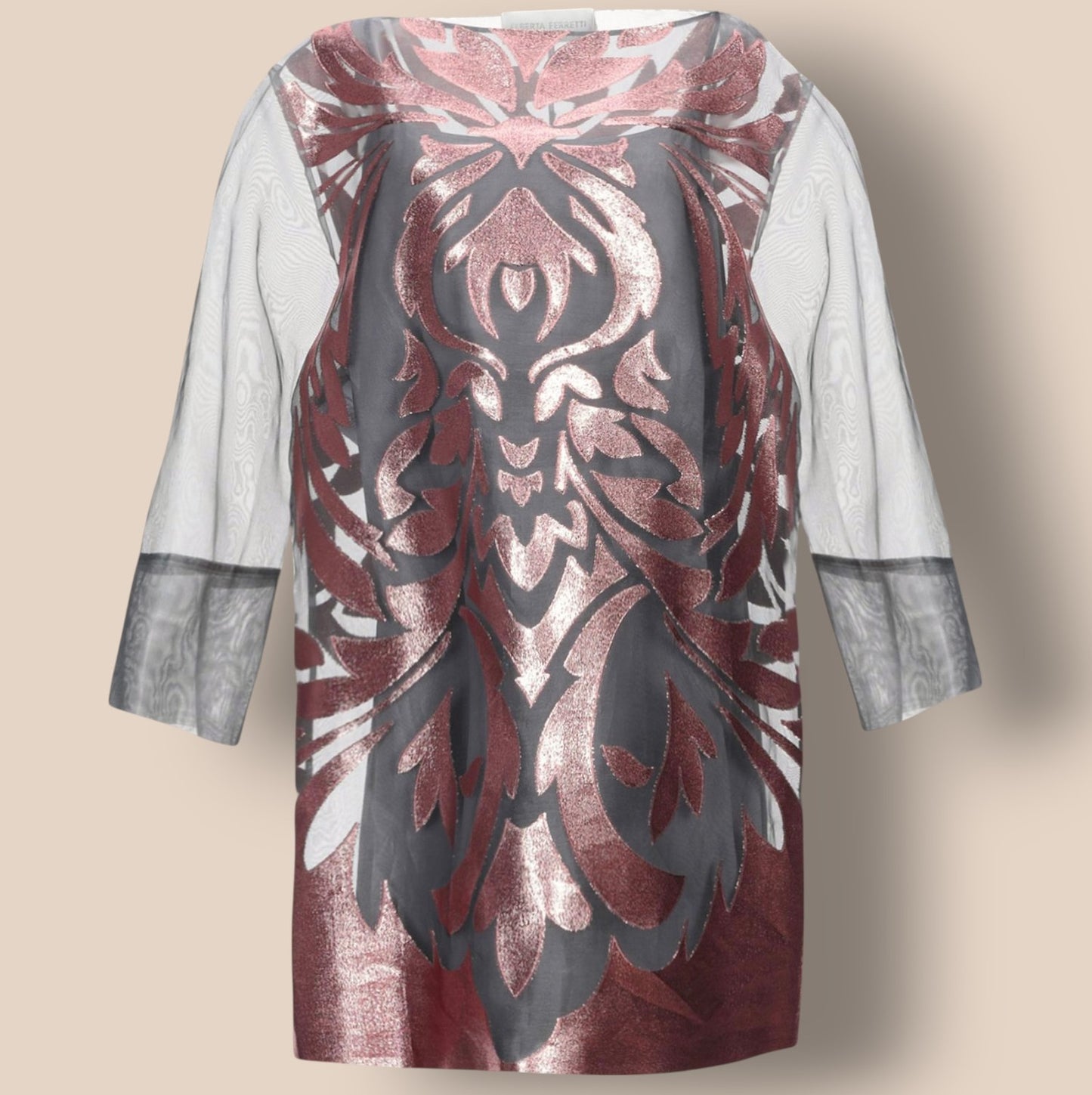 Alberta Ferretti Metallic Copper & Grey Sheer Organza Silk Dress UK 8 US 4 EU 36 Timeless Fashions