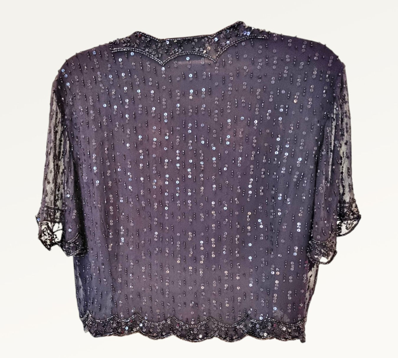 Caroline Charles Vintage Black Silk Sequin Dress & Bolero UK 16 US 12 EU 44 IT 48 Timeless Fashions