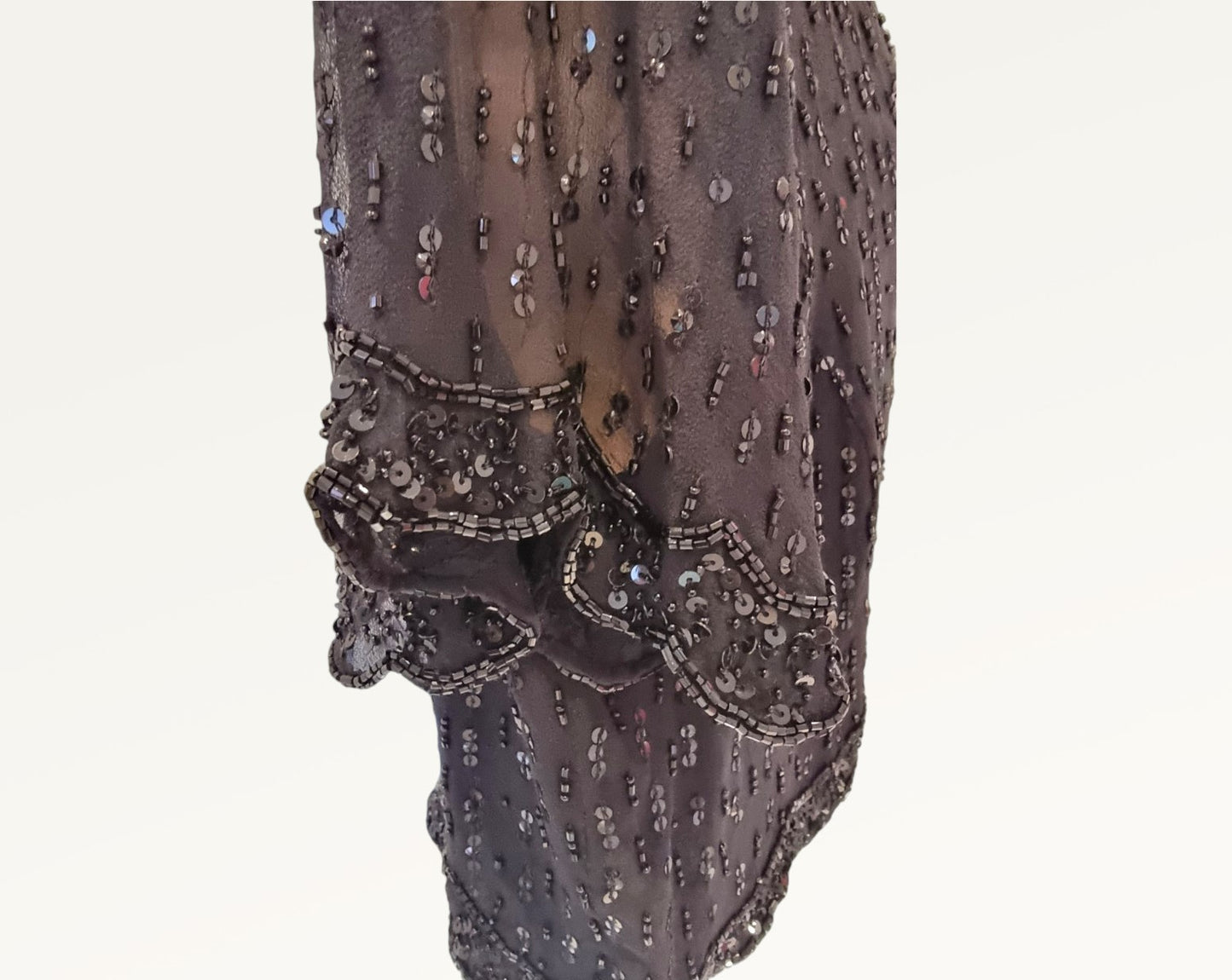 Caroline Charles Vintage Black Silk Sequin Dress & Bolero UK 16 US 12 EU 44 IT 48 Timeless Fashions