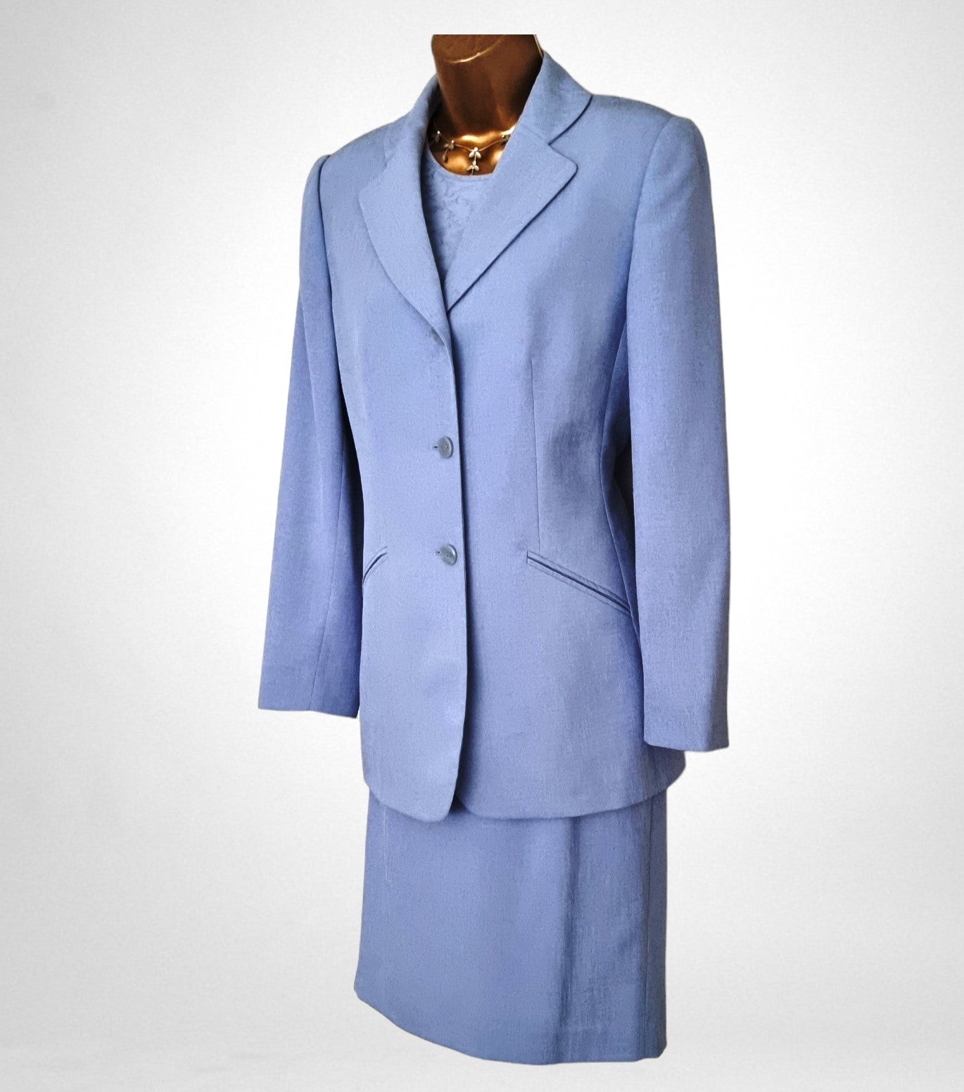 Kasper & Company Women’s Vintage Pale Blue Three Piece Suit UK 10 US 6 EU 38 Timeless Fashions