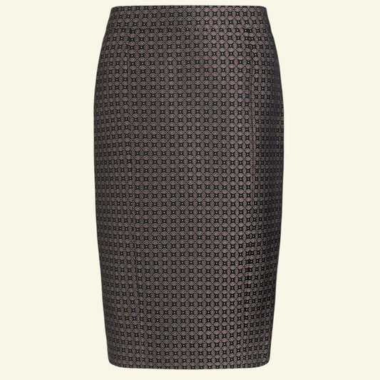 JOSEPH Cravat Jacquard Black Burgundy Pencil Skirt UK 8 - Timelessfashions