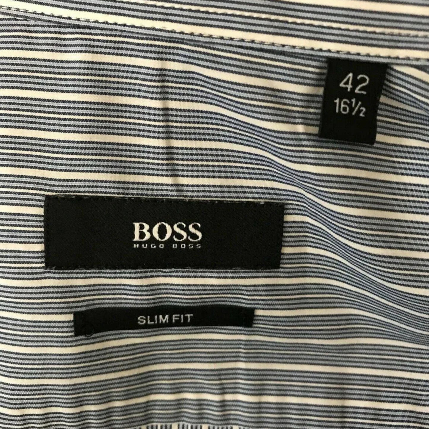 Hugo Boss Mens Blue & White Striped Cotton Shirt Size 42 - Timelessfashions