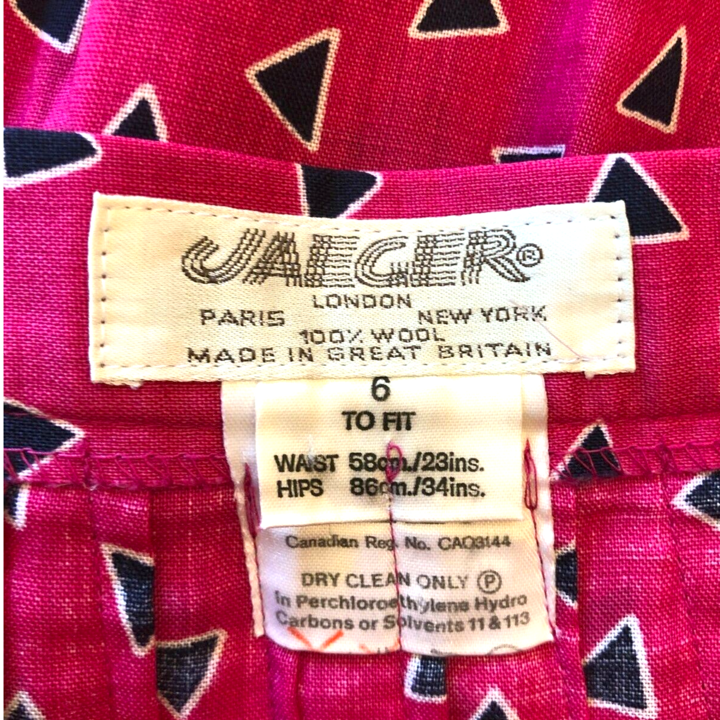 Jaeger Vintage Hot Pink Pleated Wool Skirt UK 6 US 2 EU 34
